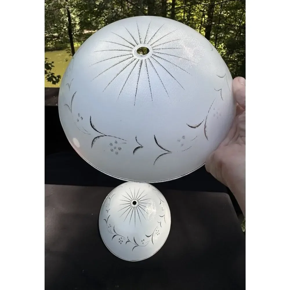 2 VTG Mid-Century Modern SUN Starburst White Moon 9” Glass Ceiling Light Shades